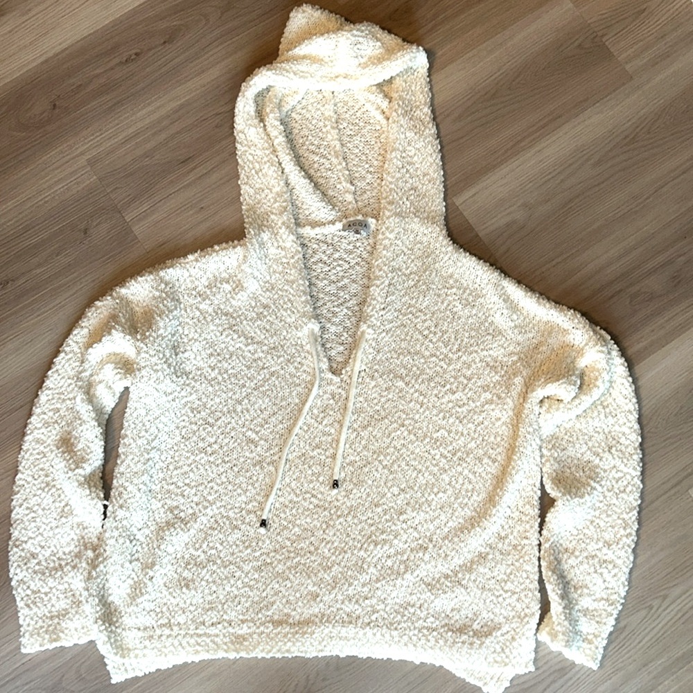 ACOA Oversized Hooded Sweater M Cream Textured Cozy Casual Loose Knit